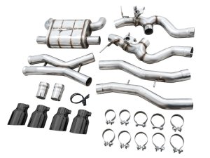 BMW M4 Performance Exhaust - AWE Tuning - SwitchPath Cat-Back, Valve-Controlled, Quad 4.5 in Double-Walled Slash-Cut Tips (Diamond Black), 180 Technology - Diamond Black - `21-`27
